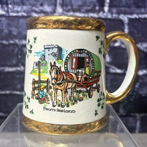 Vintage Irish Souvenir Mug with Gold Accents